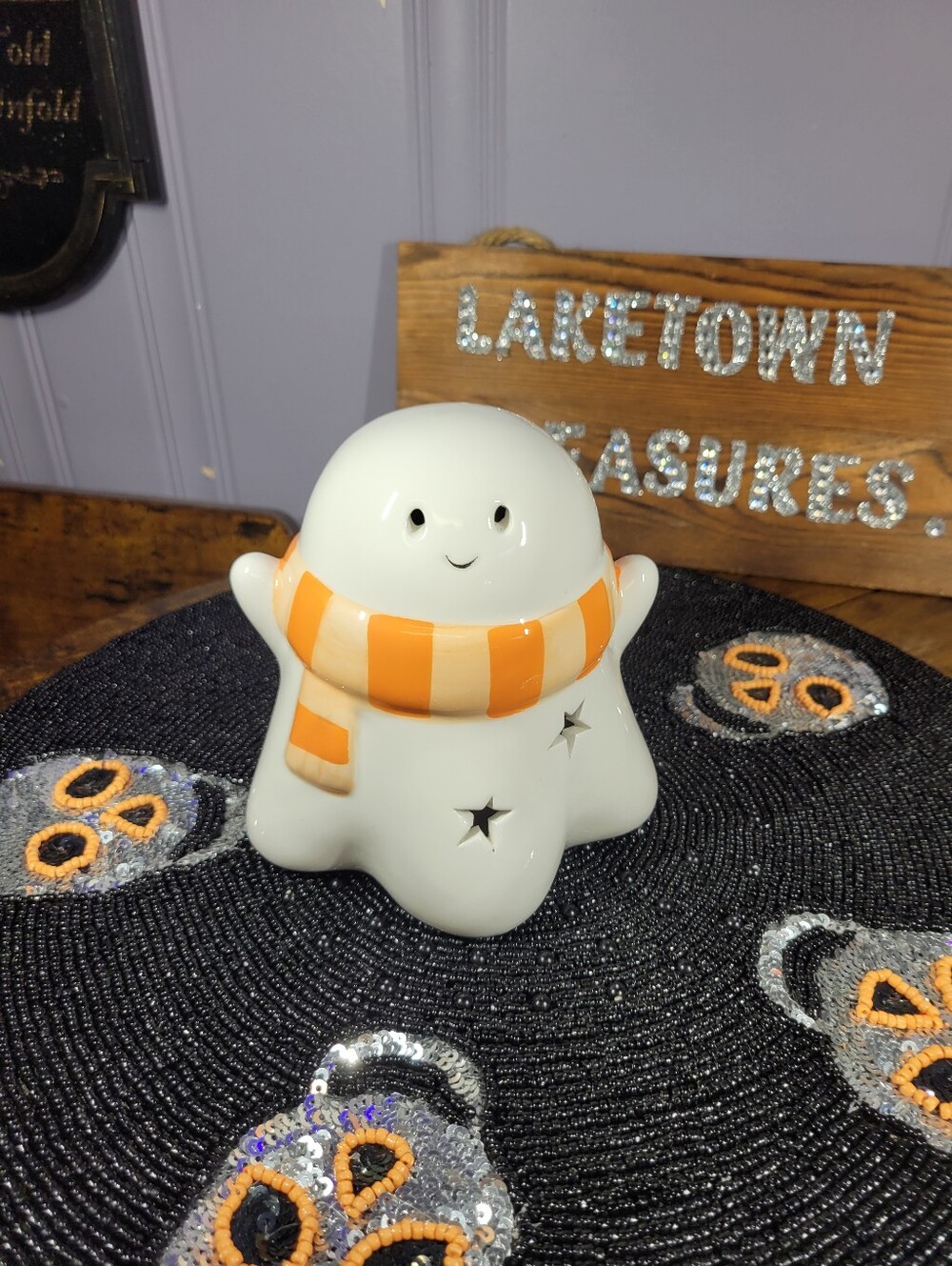 Target abullseye Festive Ceramic Ghost LED light Accent Orange Scarf